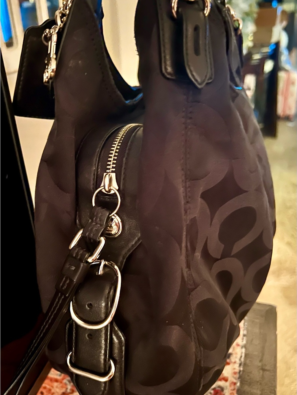 Coach Black Signature Jacquard Shoulder Bag with Silver Hardware - Picture 3 of 8